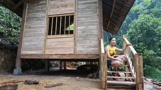 Building wooden ladder to the house, BUILD LOG CABIN, Free Bushcraft Farm, poor girl living off grid