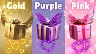 choose your gift 🎁😍🤮 | 3 gift box challenge 😜 | Gold, purple and pink #goodvsbad