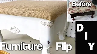 Furniture Makeover - DIY Extreme Furniture Flip - Stool Reupholster - Using IOD Moulds