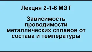 Лекция 2-1-6 МЭТ Зависимость проводимости металлических сплавов от состава и температуры