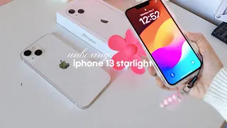 ☁️🤍iphone 13 starlight unboxing in 2024 | 128 gb + cute phone accessories, camera test 🧁