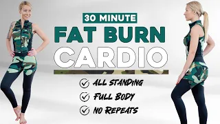 30 Min Full Body Fat Burn HIIT All Standing Ab, Core, Arm, Back, Leg, Thigh & Cardio No Jumping