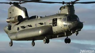 (4K) Royal Air Force CH-47 Chinook HC.5 evening fuel stop