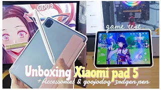 *⁠.⁠✧UNBOXING Xiaomi Pad 5 (256GB, Grey)🌷+aesthetic accessories & goojodoq pen+ Drawing & Game test