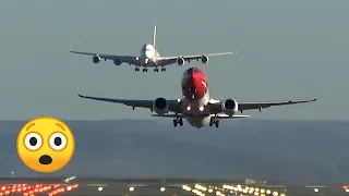 😲 Amazing !!!! Emirates A380 landing with a B737 taking off