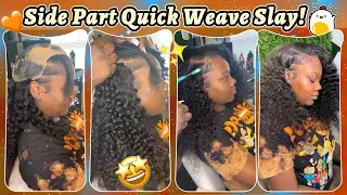 Versatile Quick Weave Tutorial🙌Short Curly Hair Side Part Leave Out On Natural Hair Ft.@UlaHair