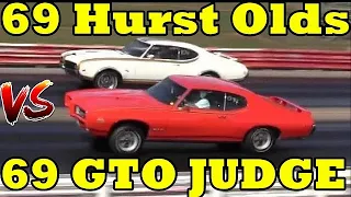 Ram Air IV GTO Judge vs 455 Hurst Olds - 1/4 Mile Drag Race Video - Road Test TV ®