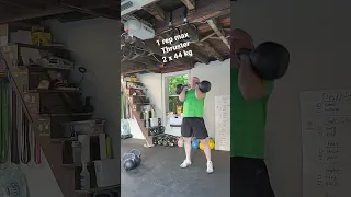 2 x 44 kg Dual Kettlebell Thruster (2 x 97 lb), 1 rep max attempt