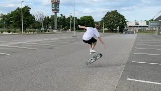 Parking lot flatground session, big varial heel, ankle pain