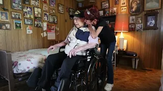 Local war veteran, 105, returns home after a fall last month