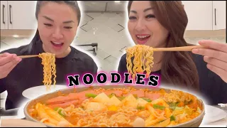 SPICY NOODLE MUKBANG *OUR CHILDHOOD STORIES (Mini Q&A) | SASVlogs