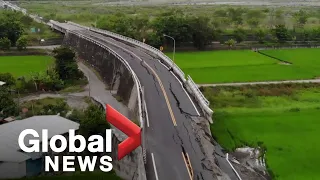 Taiwan earthquake: Drone footage shows incredible damage to collapsed bridge