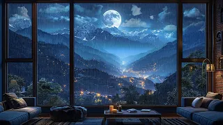 Relaxing smooth Jazz -- with rainy sound in cozy livingroom and fantastical view