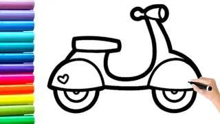 How to Draw cute and easy scooter | Easy Drawing, Painting and Coloring for Kids & Toddlers