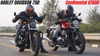 Royal Enfield Continental GT 650 vs Harley Davidson 750 Street Drag Race