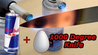 EXPERIMENT Glowing 1000 degree KNIFE VS Red Bull, EGG, Colgate, Hershey's and Pringles