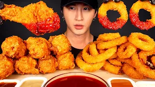 ASMR NUCLEAR FIRE FRIED CHICKEN & ONION RINGS MUKBANG 먹방 (No Talking) EATING SOUNDS | Zach Choi ASMR