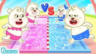 💖💙 Pink vs Blue Swimming Pool Challenge 🏊‍♀️ Bearee Family Fun Playtime for Kids @BeareeOfficial
