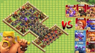 100 SUPER TROOPS VS MASSIVE DEFENSES (Clash of Clans)