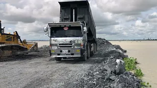 Amazing Work Bulldozer Pushing Stone to Build a New Road
