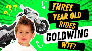 Child Rides GoldWing Solo-WTF Not clickbait 3 year old Honda Motorcycle Track Too Young Reaction Vid