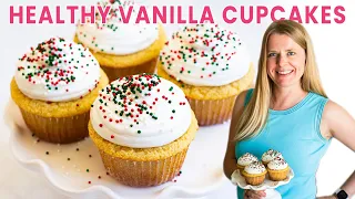 HEALTHY VANILLA CUPCAKES | easy gluten-free recipe with healthy frosting