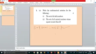 MCS212 Discrete maths June 2022 Q1a| The set of all odd numbers | all N whose square is more than 26