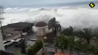 Massive Waves hits coast of Sochi beach, Russia