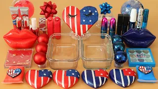 Mixing”America” Eyeshadow and Makeup,parts,glitter Into Slime!Satisfying Slime Video!★ASMR★