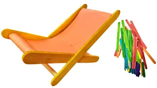 DIY Beach Chair from Popsicle Sticks - Super Easy Project - How to make Mini Furniture Toys