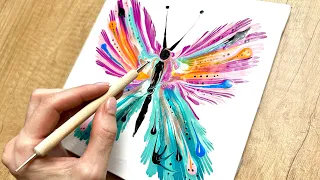 NO BRUSH Painting: How To Paint a VIBRANT Butterfly Very Easy! | Simple  Acrylic Painting tutorial