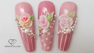 3D Acrylic flowers step by step. 3D roses nail art. Acrylic flowers.