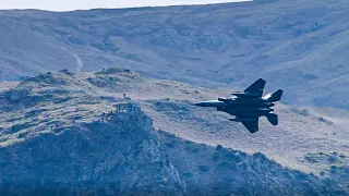 USAF Seymour Johnson Airbase F15 fighters x4 LOW flying in the Lake District UK.