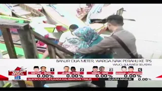 Banjir Dua Meter, Warga Wajo Naik Perahu ke TPS