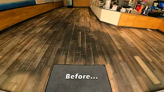 Dirty wood looking tile floor cleaning