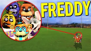 Drone Catches FREDDY FAZBEAR, CHICA, BONNIE, GLAMROCK FREDDY and CHUCK E CHEESE! | FNAF IN REAL LIFE