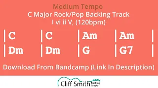 C Major - Medium Tempo Rock Backing Track (120bpm) I vi ii V