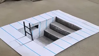 Desenho 3D fácil no papel para iniciante escadas em papel 3d drawing paper for beginner new draw
