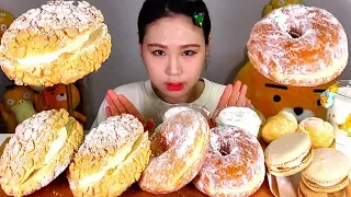 카라멜마카롱 생크림소보루 슈 슈크림도넛 마카롱 빵 먹방 Mukbang Eating Sound