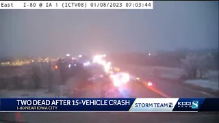 Two dead after 15-vehicle crash near Iowa City