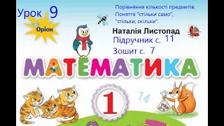 Математика 1 клас Листопад с 11 Урок 9 Порівняння кількості предметів Поняття стільки само стільки