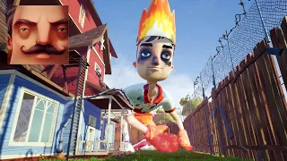 Hello Neighbor - My New Neighbor Big Aaron Fire Act 2 Trampoline Gameplay Walkthrough