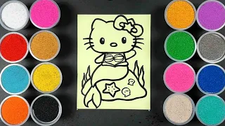 ASMR | Coloring Hello Kitty Mermaid Using Colored Sand | SAND PAINTING | SAND ART | KINETIC SAND