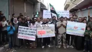 Syria - Protesters in Kafranbel Slam Western Inaction Over Assad Attacks on Moadamiya -18-13