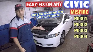 Honda civic Cylinder misfire and flashing check engine p0303