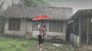 Super heavy rain and strong winds village | Sleep fast with the sound of heavy rain and thunder