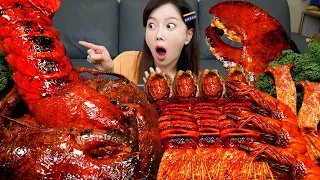 [Mukbang ASMR] GIANT LOBSTER 🦞 SPICY Squid & Enoki Mushrooms Abalone Seafood Boil Recipe Ssoyoung