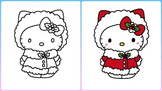 How to draw a cute Christmas Hello Kitty | Easy step by step drawing for kids | Little Champs Art