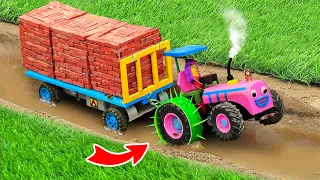 Top diy tractor making mini Water Well with mini Bricks | Heavy Brick Tractor stuck in mud | HP Mini