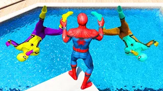 GTA 5 Rainbow Spiderman Falling Into Pool (Spider-Man Jumps & Ragdolls) #6